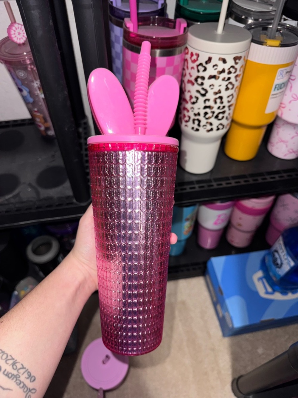 Pink Bunny Ear Stainless-Look Textured Party Tumbler